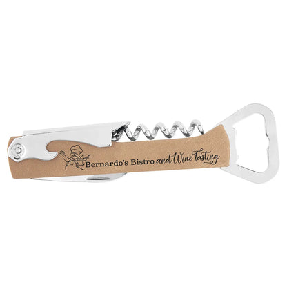 Light Brown Laserable Leatherette Wine Bottle Opener