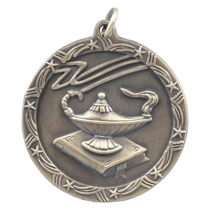 Antique Gold 1 3/4" Lamp of Knowledge Shooting Star Medal