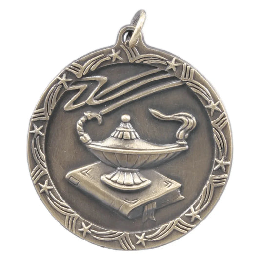 Antique Gold 1 3/4" Lamp of Knowledge Shooting Star Medal