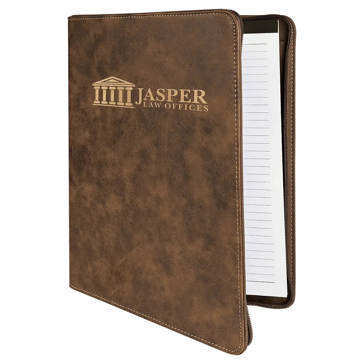 Rustic/Gold 9 1/2" x 12" w/ Zipper Laserable Leatherette Portfolio with Notepad