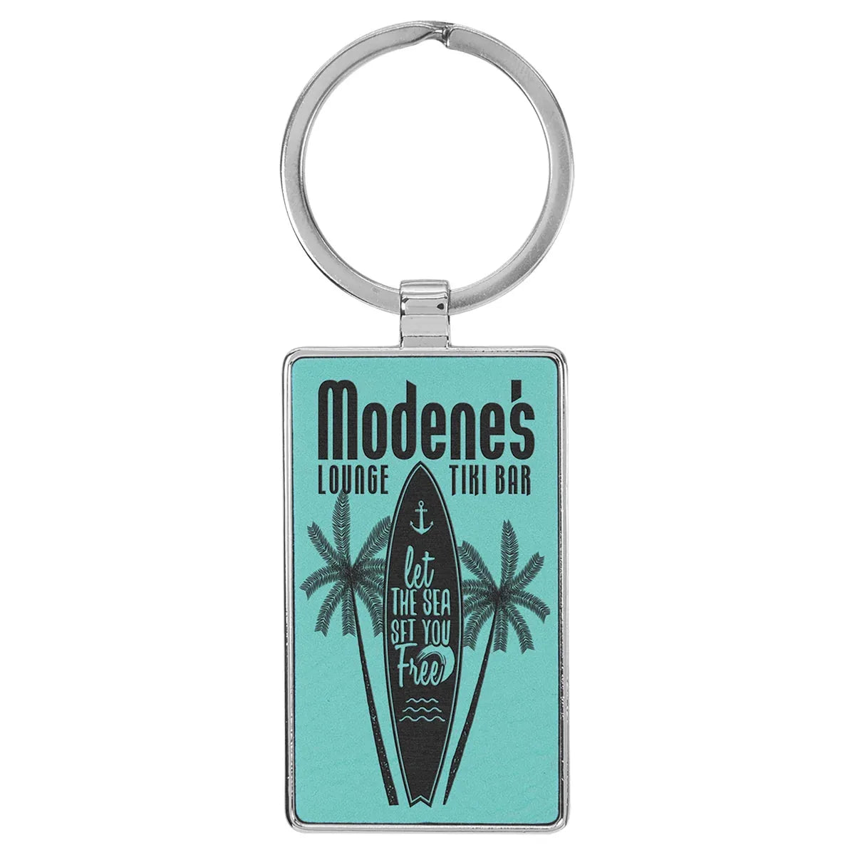 Teal 2 3/4" x 1 1/4" Laserable Leatherette/Metal Rectangle Keychain