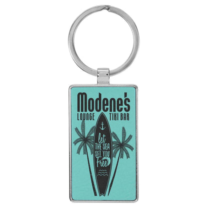 Teal 2 3/4" x 1 1/4" Laserable Leatherette/Metal Rectangle Keychain