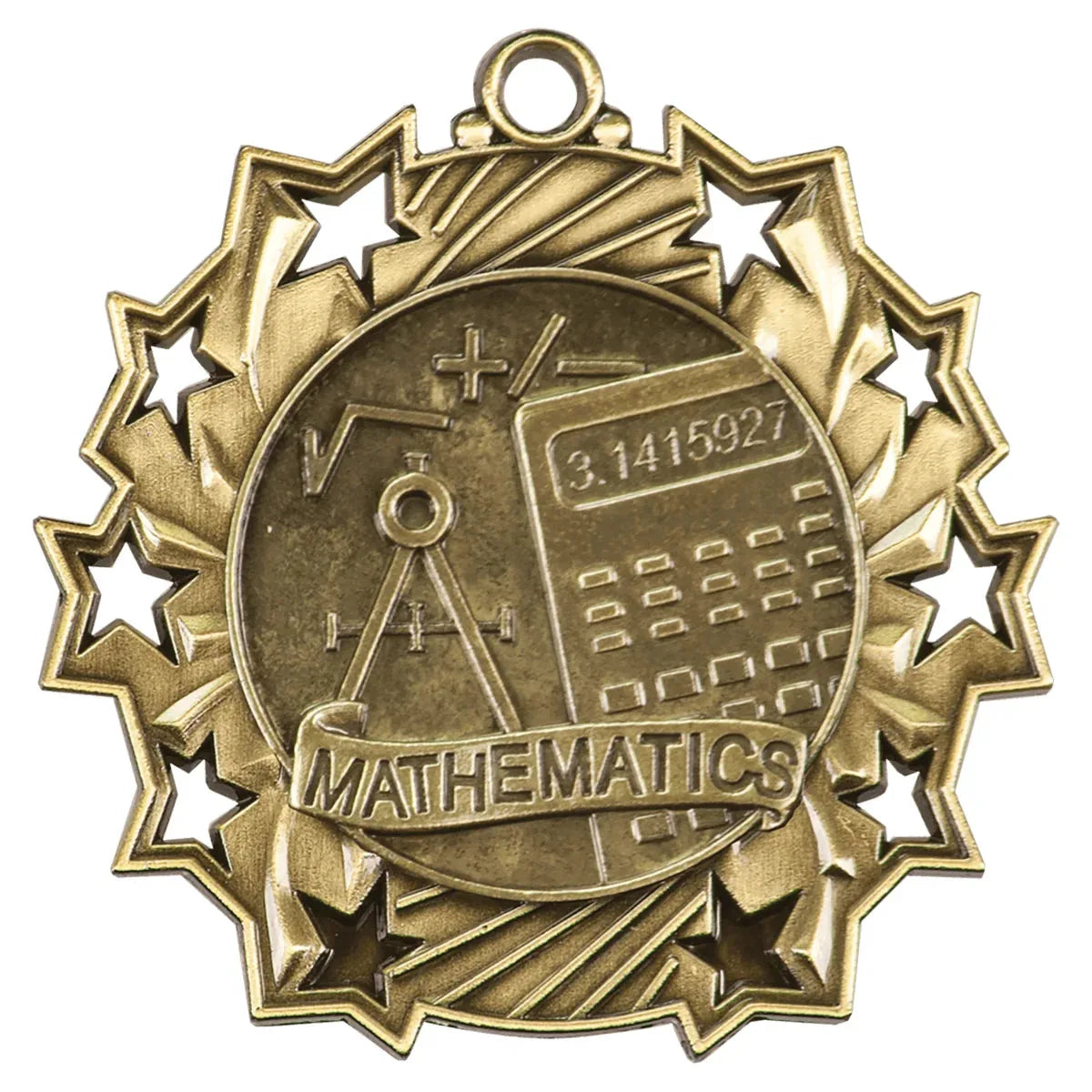 Antique Gold 2 1/4" Math Ten Star Medal