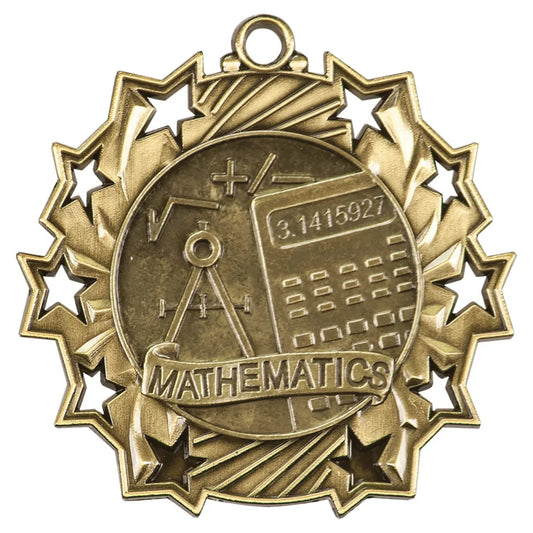 Antique Gold 2 1/4" Math Ten Star Medal