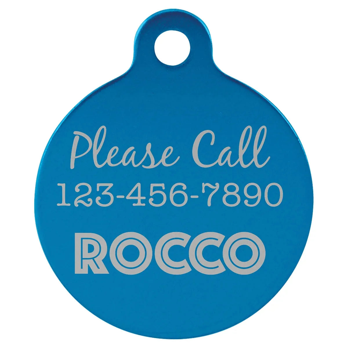 Blue 1 1/4" Laserable Anodized Aluminum Round Pet Tag with Tab