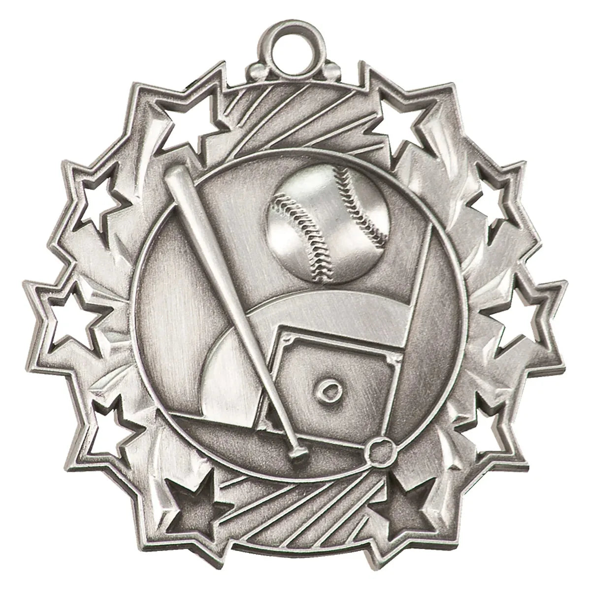 Antique Silver 2 1/4" Baseball/Softball Ten Star Medal