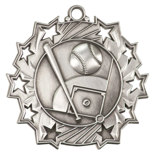 Antique Silver 2 1/4" Baseball/Softball Ten Star Medal