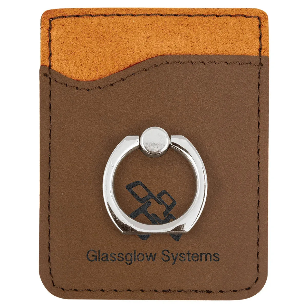 Dark Brown Laserable Leatherette Phone Wallet with Silver Phone Wallet with Silver Ring