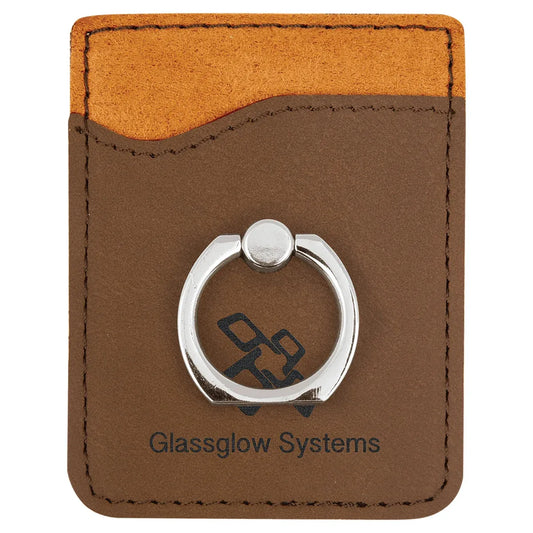 Dark Brown Laserable Leatherette Phone Wallet with Silver Phone Wallet with Silver Ring