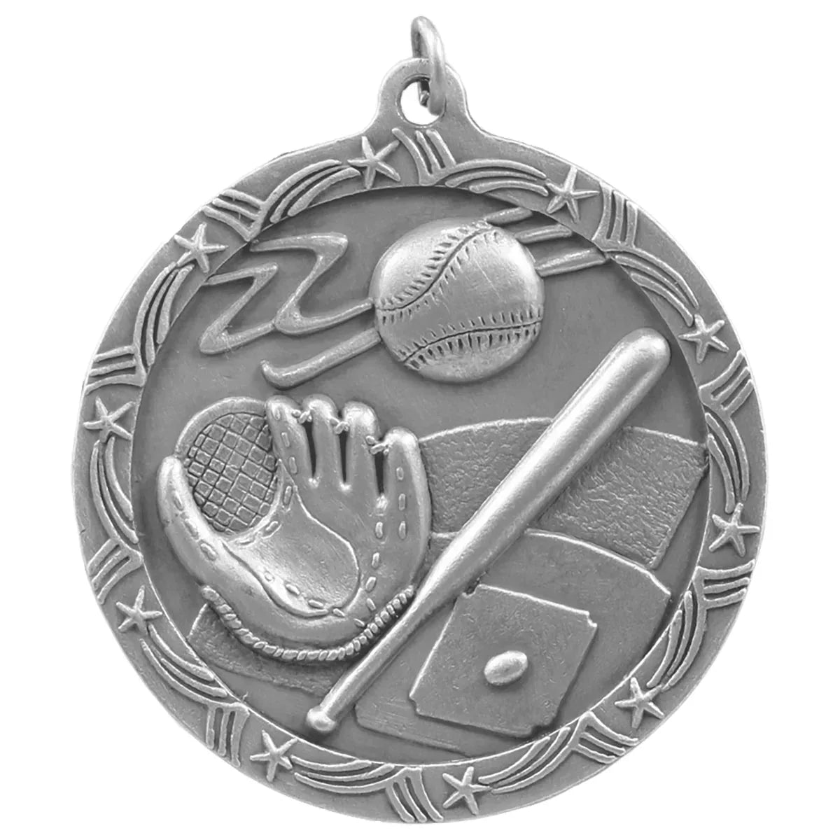 Antique Silver 2 1/2" Baseball/Softball Shooting Star Medal