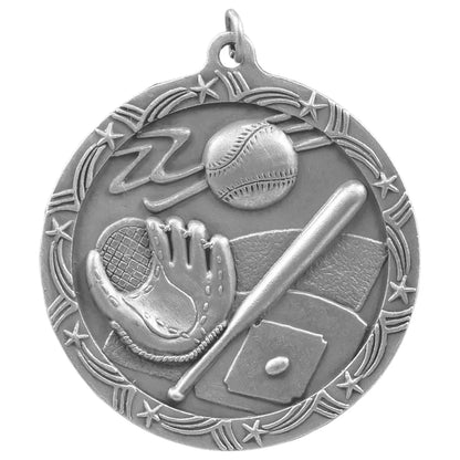 Antique Silver 2 1/2" Baseball/Softball Shooting Star Medal
