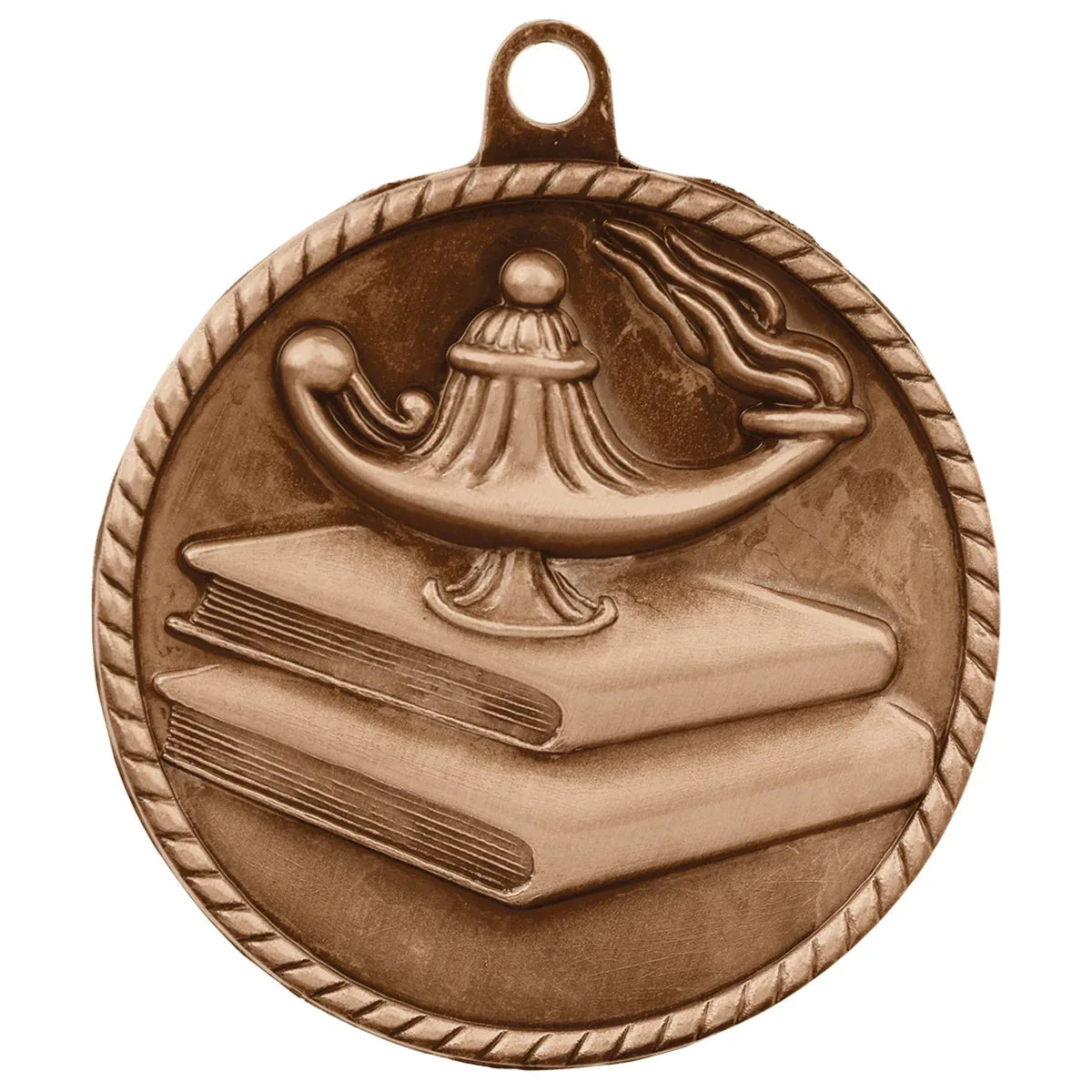 Antique Bronze 2" Lamp of Knowledge High Relief Medal