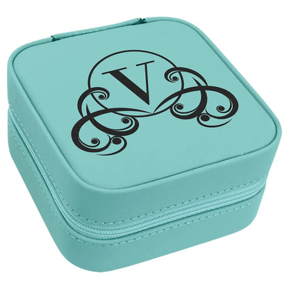 Teal 4" X 4" Laserable Leatherette Travel Jewelry Box with Tan Lining