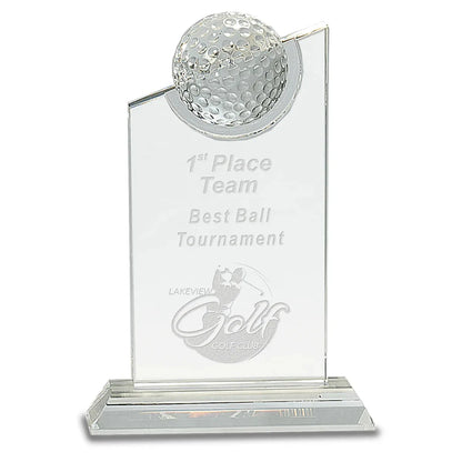 8" Clear Crystal with Inset Crystal Golf Ball on Clear Base
