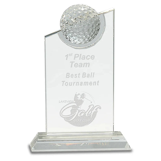 8" Clear Crystal with Inset Crystal Golf Ball on Clear Base