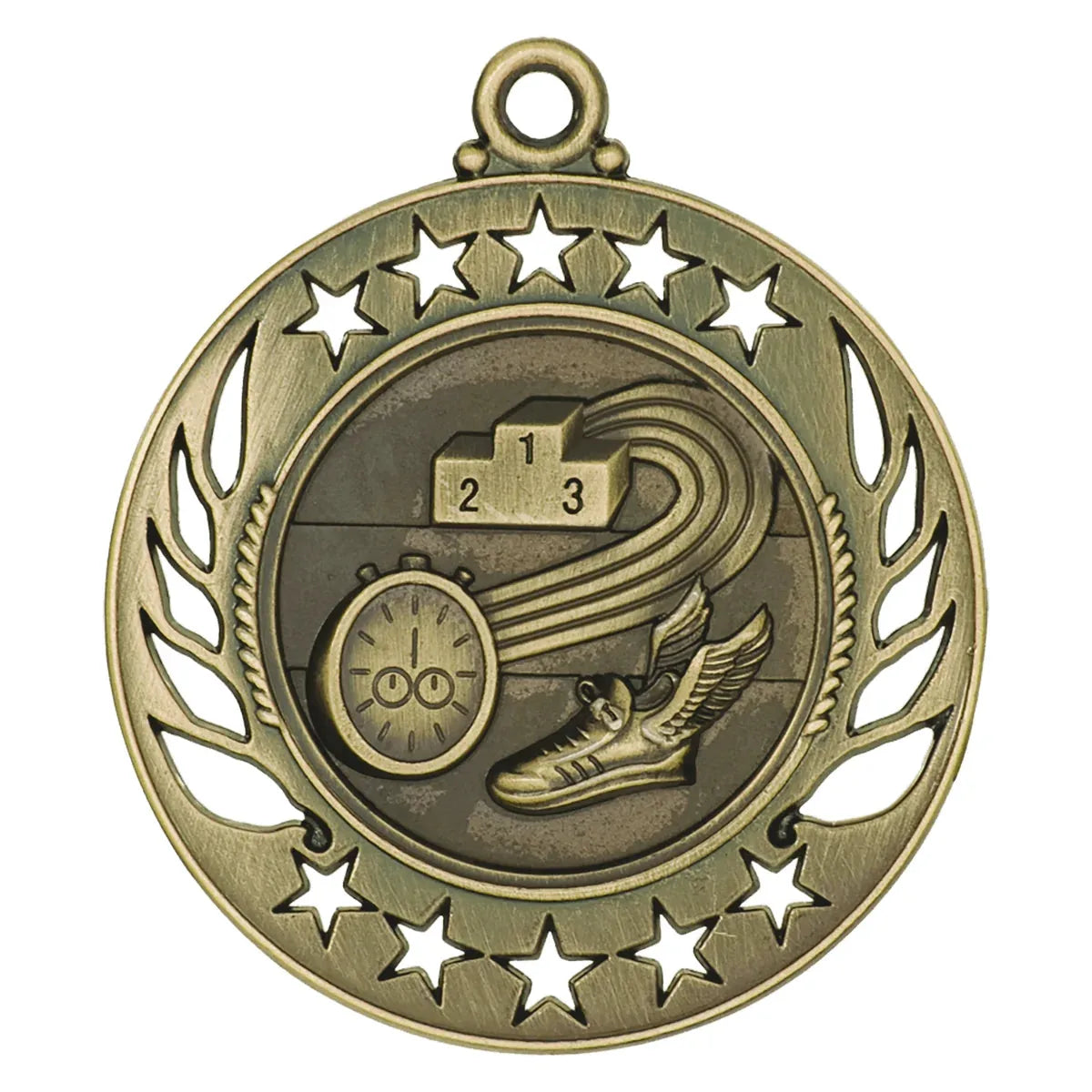Antique Gold 2 1/4" Track Galaxy Medal