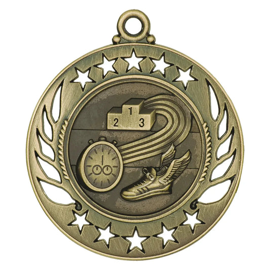 Antique Gold 2 1/4" Track Galaxy Medal