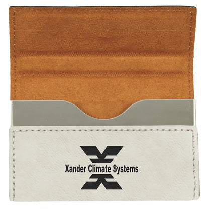 White 3 3/4" x 2 3/4" Laserable Leatherette Hard Business Card Holder