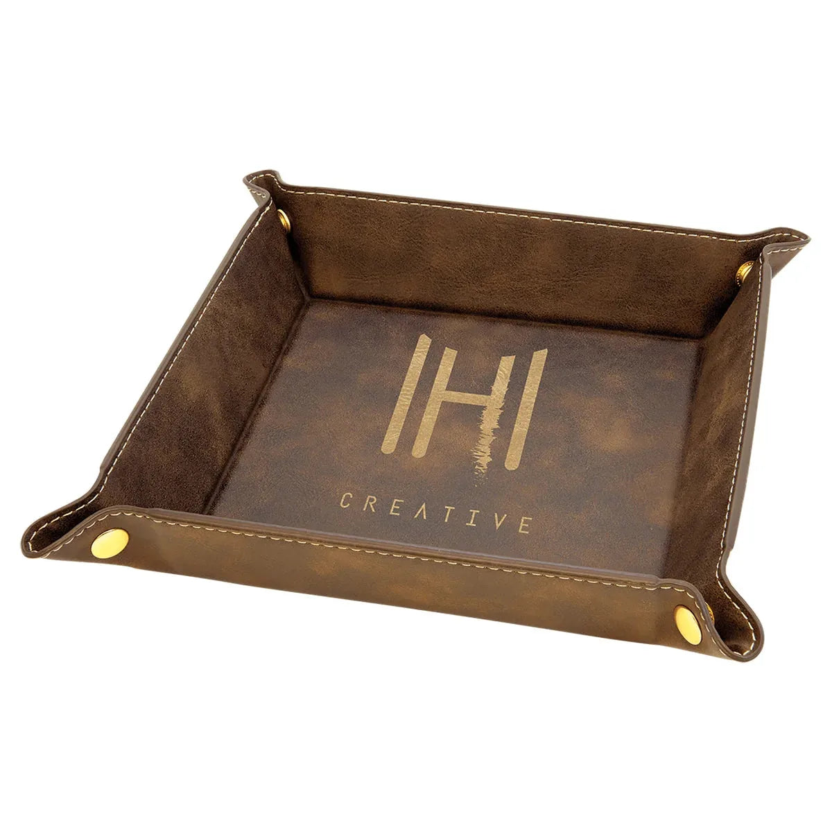Rustic/Gold Laserable Leatherette Snap Up Tray with Gold 6" x 6" Snaps