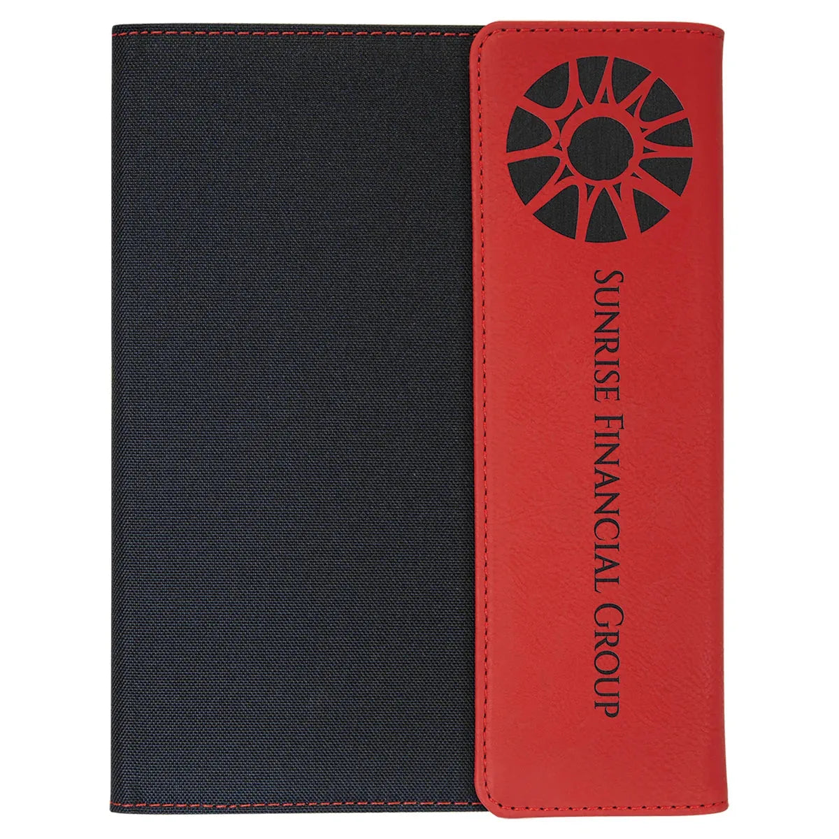 Red Laserable Leatherette / Black 7" x 9" Canvas Portfolio with Notepad
