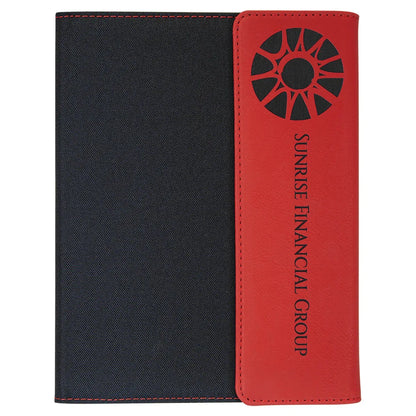 Red Laserable Leatherette / Black 7" x 9" Canvas Portfolio with Notepad