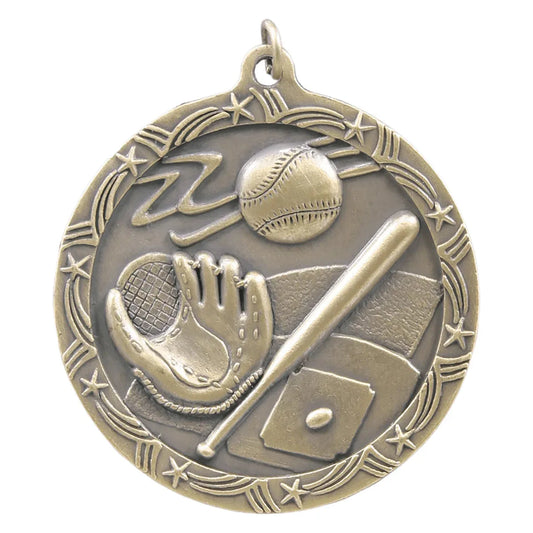 Antique Gold 2 1/2" Baseball/Softball Shooting Star Medal