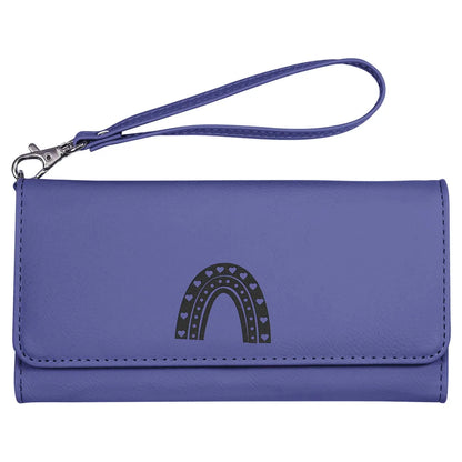 Purple 7 1/2" x 4" Laserable Leatherette Wallet with Strap