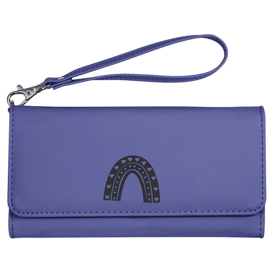 Purple 7 1/2" x 4" Laserable Leatherette Wallet with Strap