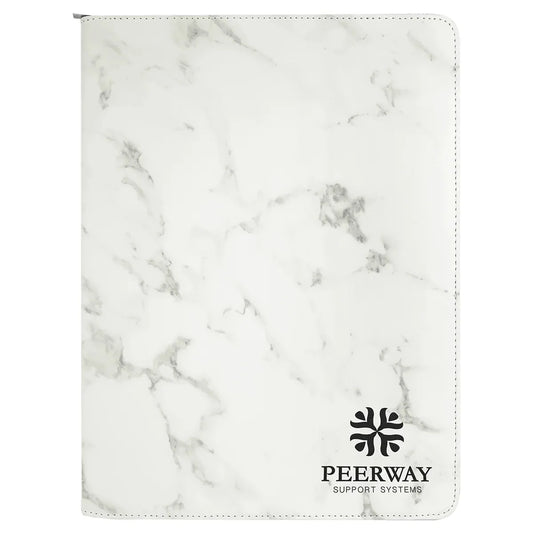 9 1/2" x 12" White Marble with Zipper Leatherette Portfolio with Notepad