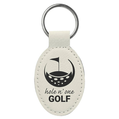 White 3" x 1 3/4" Laserable Leatherette Oval Keychain