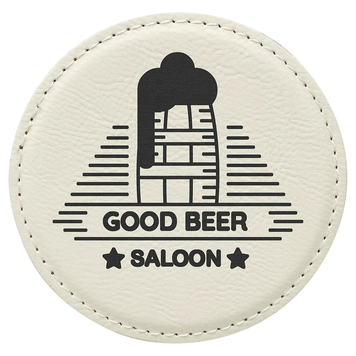 White 4" Round Laserable Leatherette Coaster