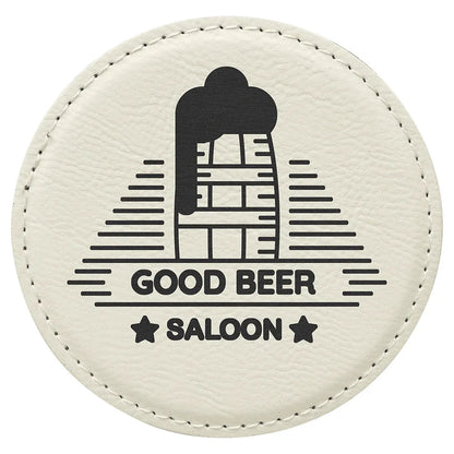 White 4" Round Laserable Leatherette Coaster