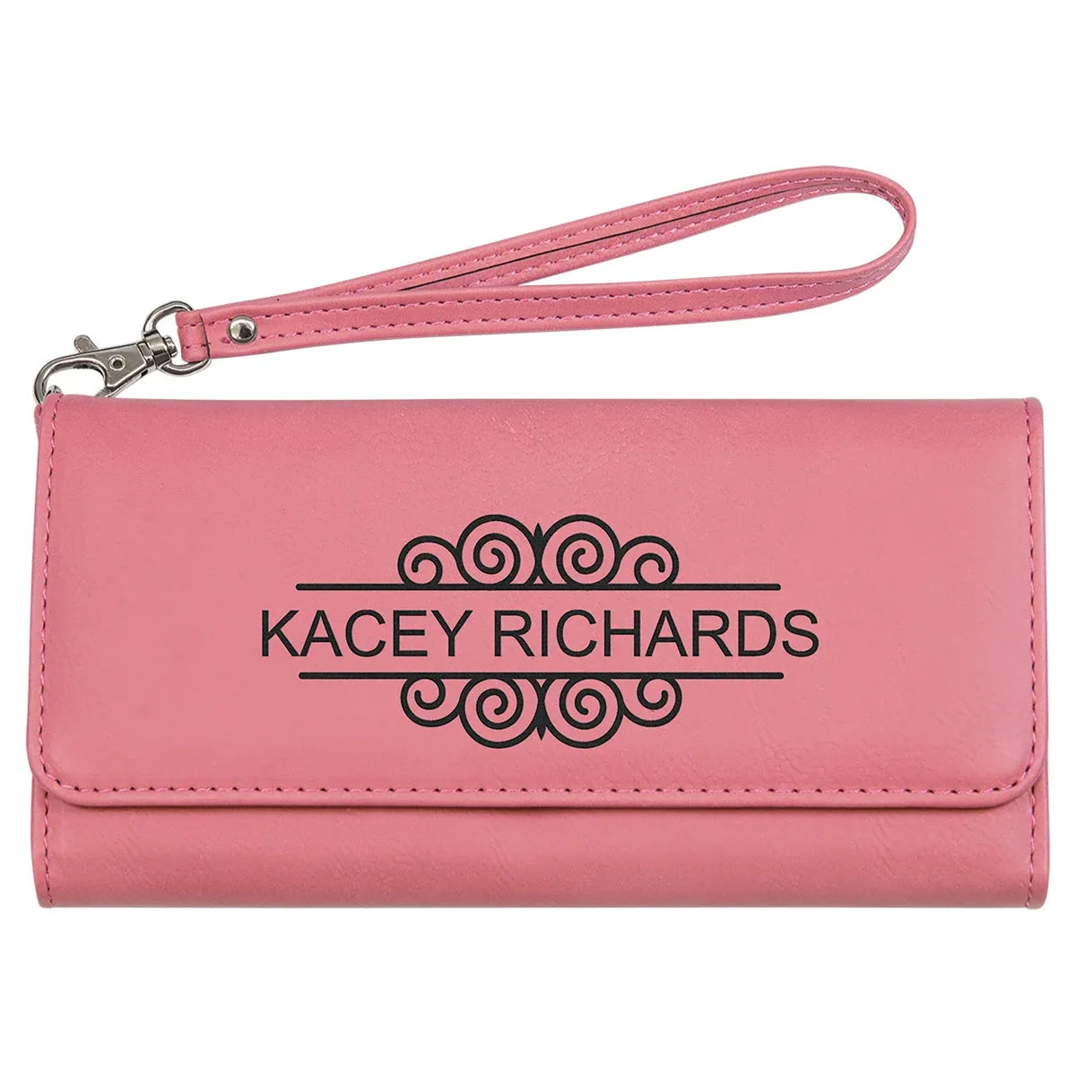Pink 7 1/2" x 4" Laserable Leatherette Wallet with Strap