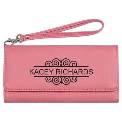 Pink 7 1/2" x 4" Laserable Leatherette Wallet with Strap