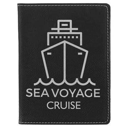 Black/Silver 4 1/4" x 5 1/2" Laserable Leatherette Passport Holder
