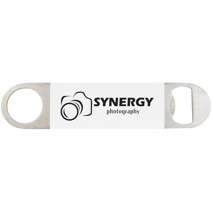 White/Black 1 1/2" x 7" Bottle Opener with Silicone Grip