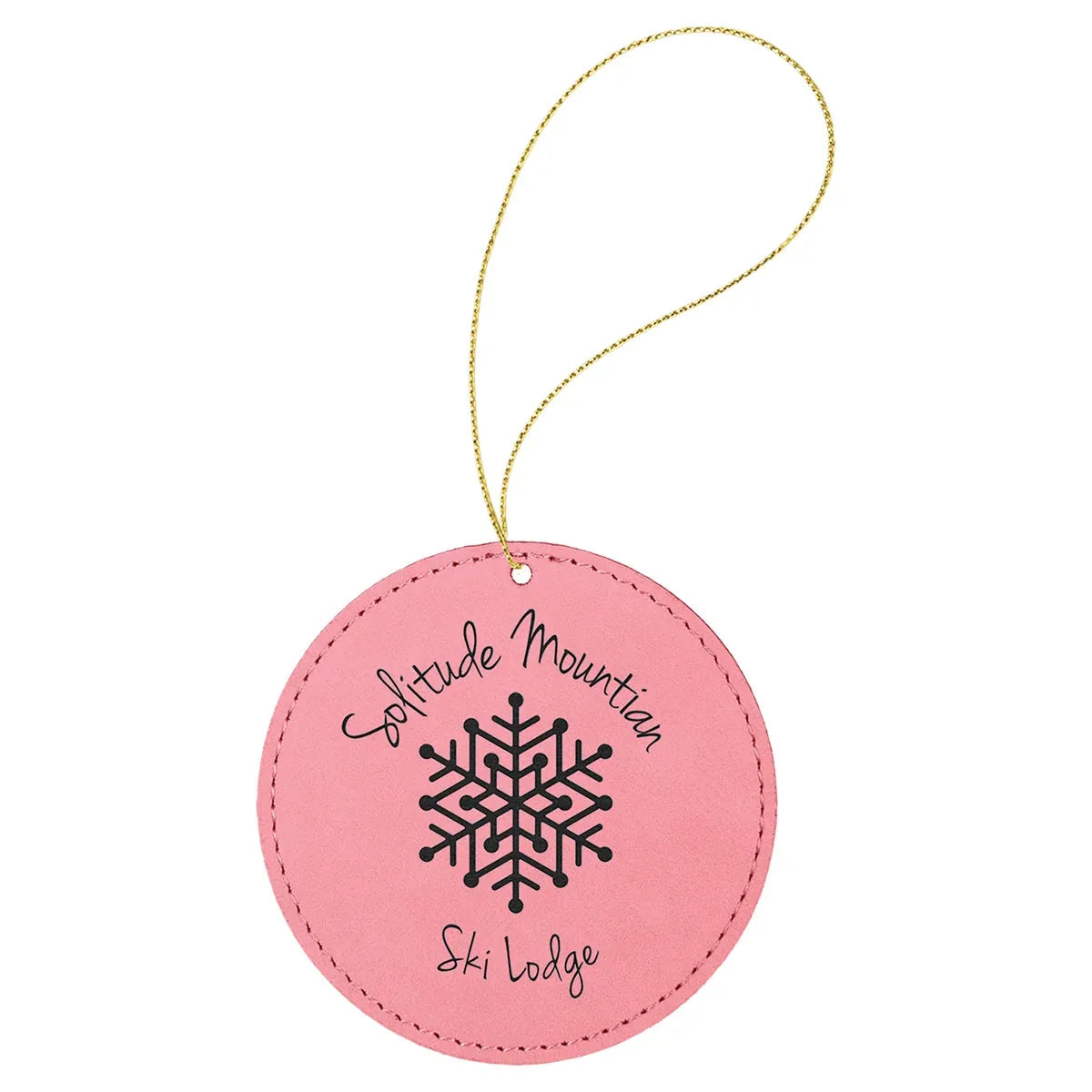 Pink Laserable Leatherette Round Ornament with Gold String