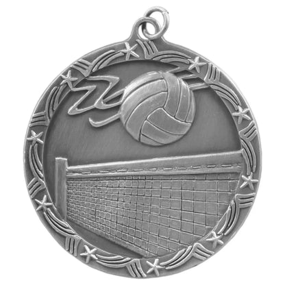 Antique Silver 2 1/2" Volleyball Shooting Star Medal