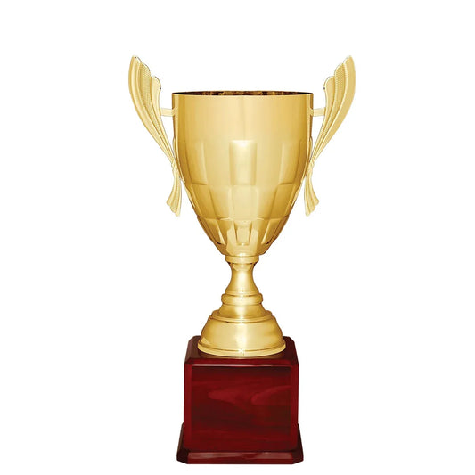 Gold Completed Metal Cup Trophy on Rosewood Royal 24 3/4" Piano Finish Base