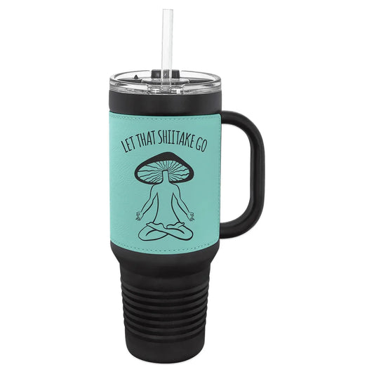 Black Teal Polar Camel 40 oz. Laserable Leatherette Travel Mug with a Handle & Straw