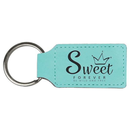Teal 2 3/4" x 1 1/4" Laserable Leatherette Rectangle Keychain