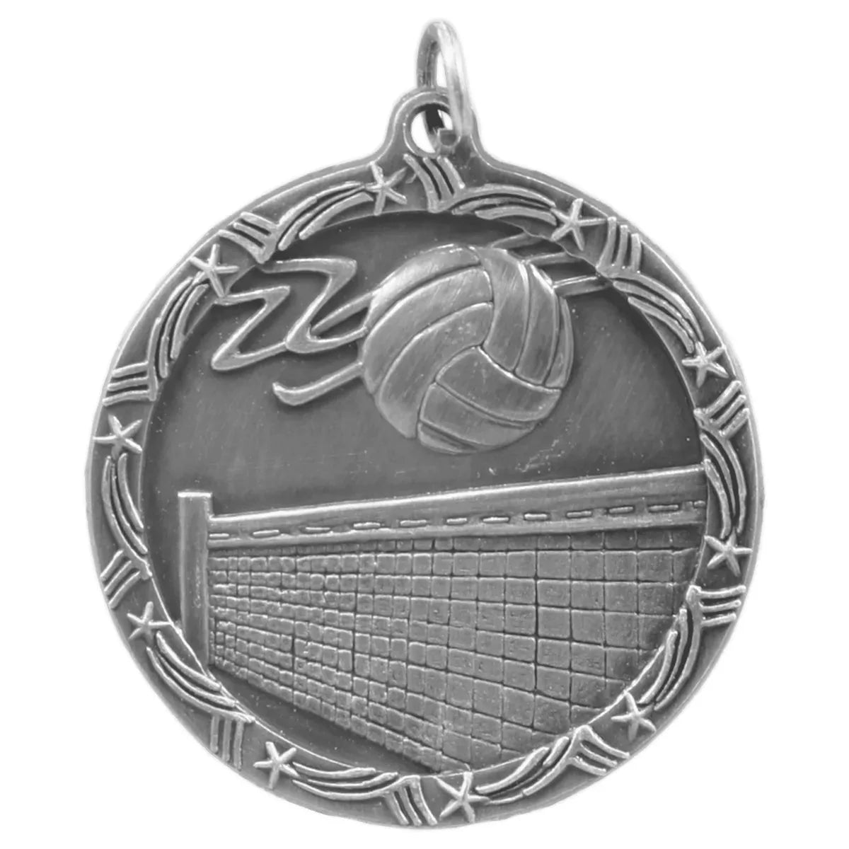 Antique Silver 1 3/4" Volleyball Shooting Star Medal