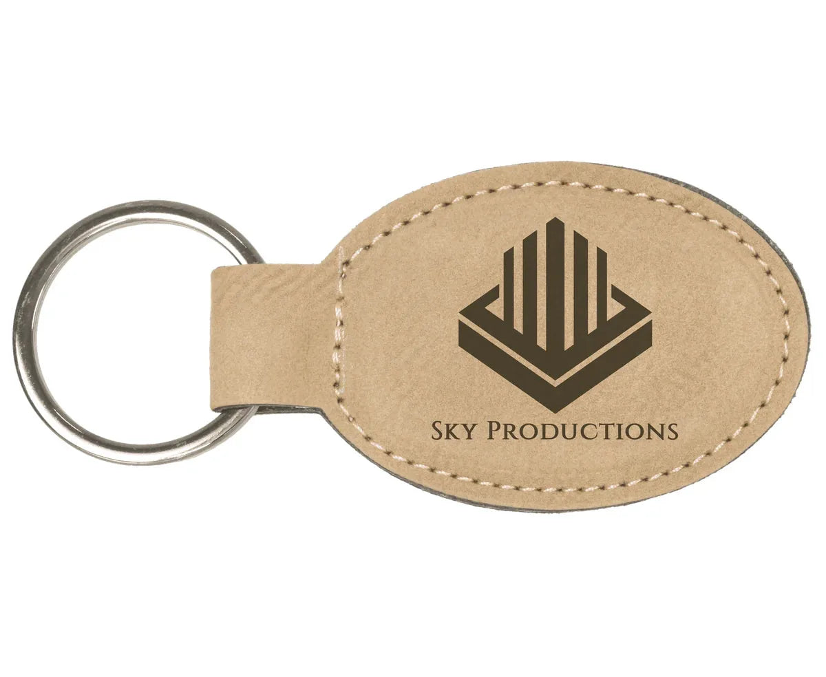 Light Brown 3" x 1 3/4" Laserable Leatherette Oval Keychain