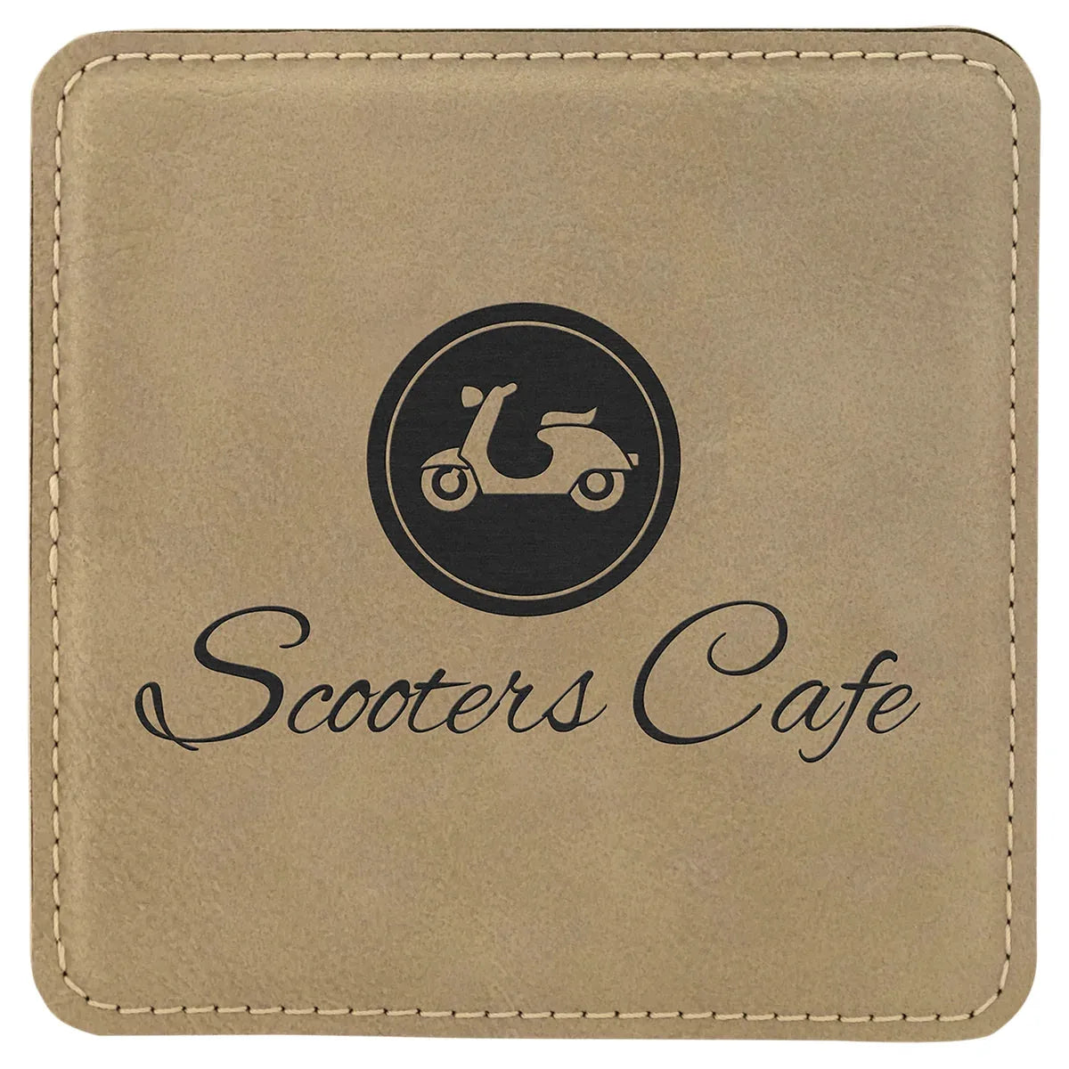 Light Brown 4" x 4" Square Laserable Leatherette Coaster