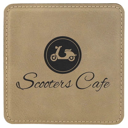 Light Brown 4" x 4" Square Laserable Leatherette Coaster