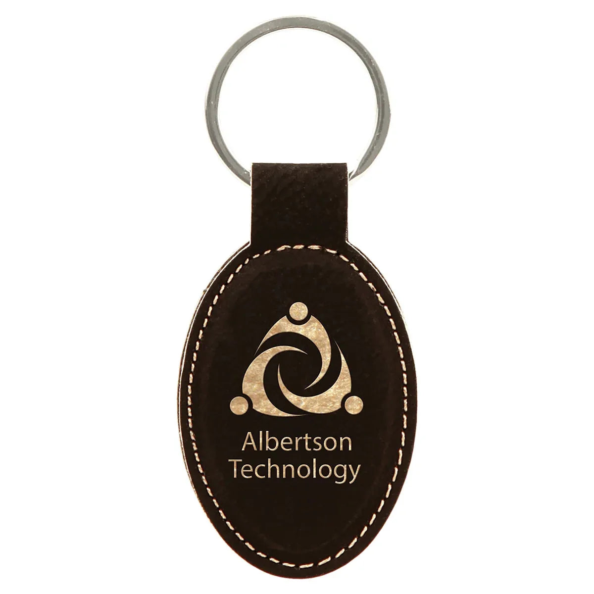 Black/Gold 3" x 1 3/4" Laserable Leatherette Oval Keychain