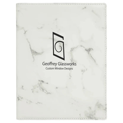 White Marble 7" x 9" Laserable Leatherette Small Portfolio with Notepad