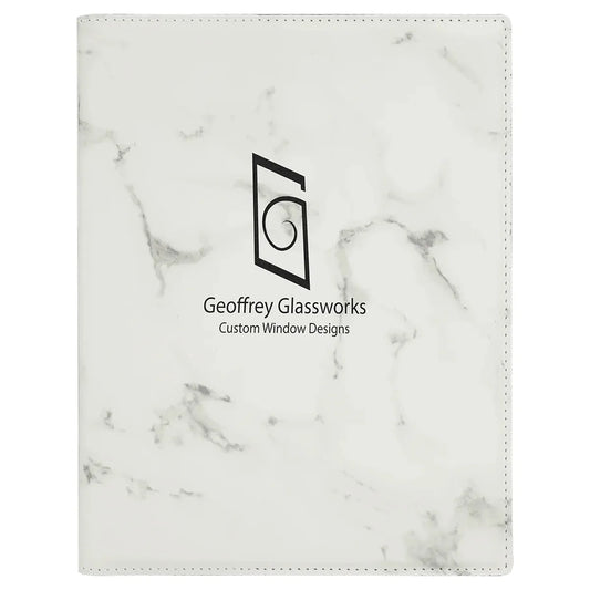 White Marble 7" x 9" Laserable Leatherette Small Portfolio with Notepad