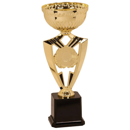 12 3/8" Gold Ribbon Trophy Cup Kit with 2" Medallion Insert Holder — Custom Engraved Award