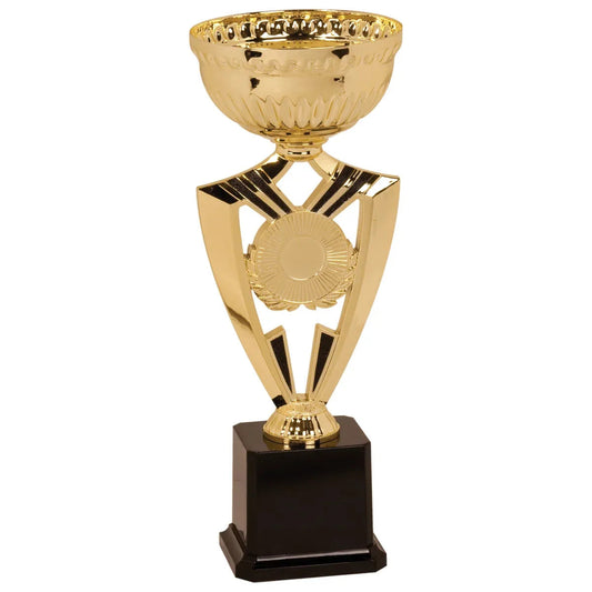 12 3/8" Gold Ribbon Trophy Cup Kit with 2" Medallion Insert Holder — Custom Engraved Award